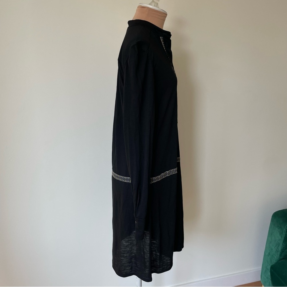 Chloe 100% Wool Black Long Sleeve Light Weight Embroidered Half Button Dress S - Picture 4 of 11